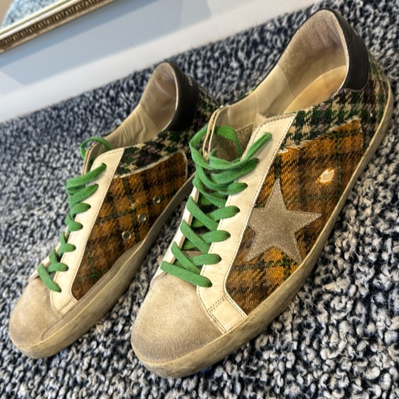 Golden Goose Superstar - plaid design with leather detailing & green laces - Picture 2 of 12